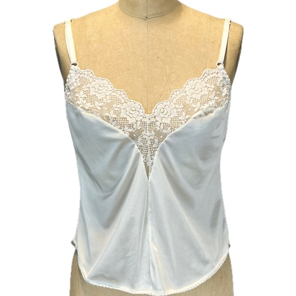 VINTAGE floral lace silky camisole cami slip lingerie tank top v neck 70s 80s - Picture 3 of 10
